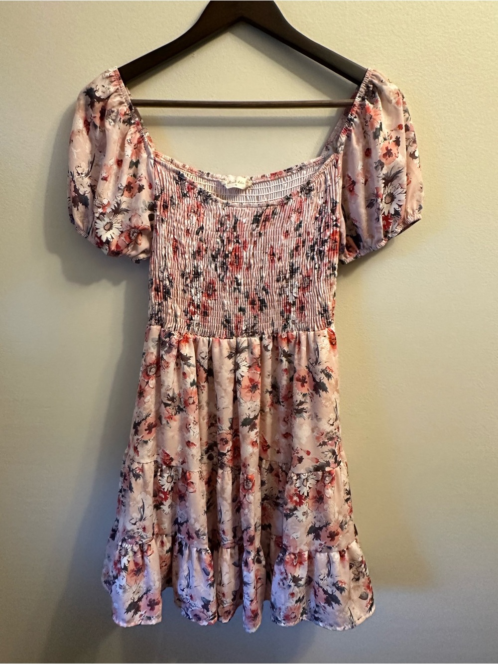 #346 Altar'd State Blush Pink Floral Smocked Puff-Sleeve Dress